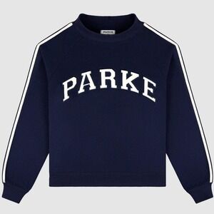Parke Mockneck Sweatshirt L/XL Blue Sport Stripe Shadow Navy NWT